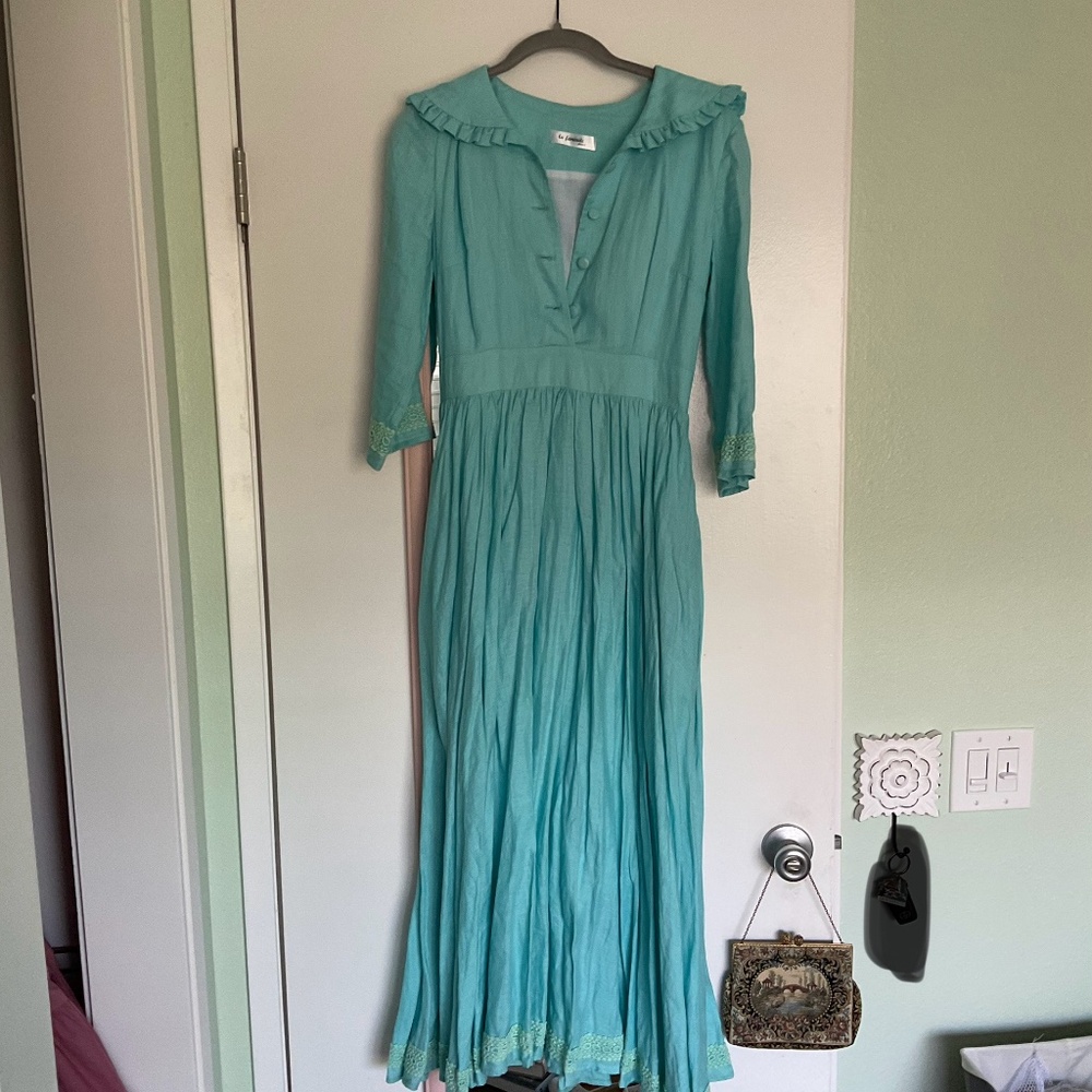 Bright blue 100% style linen Dress, size XS